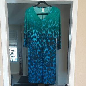Vibrant Blue and Green Patterned Dress - Chico's Size 1